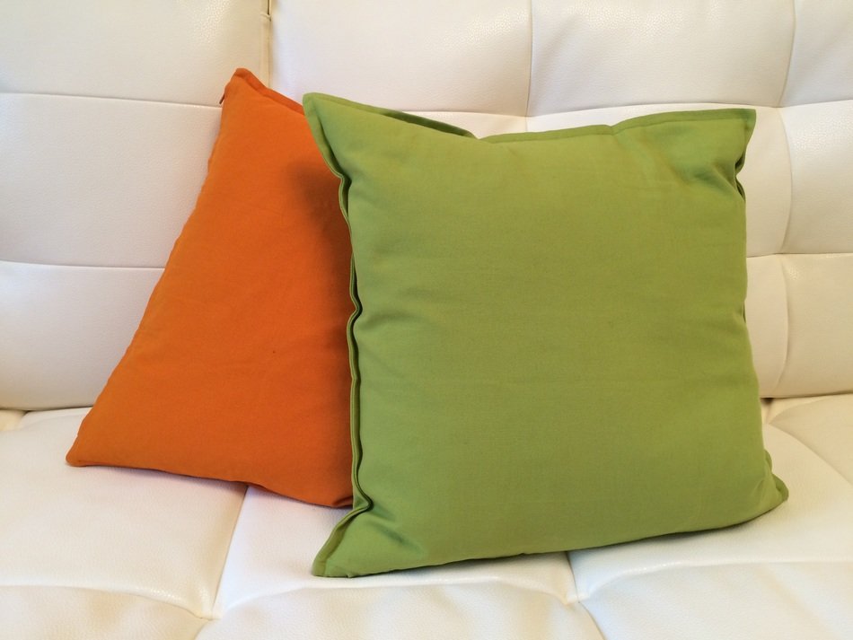 Two pillows on a sofa