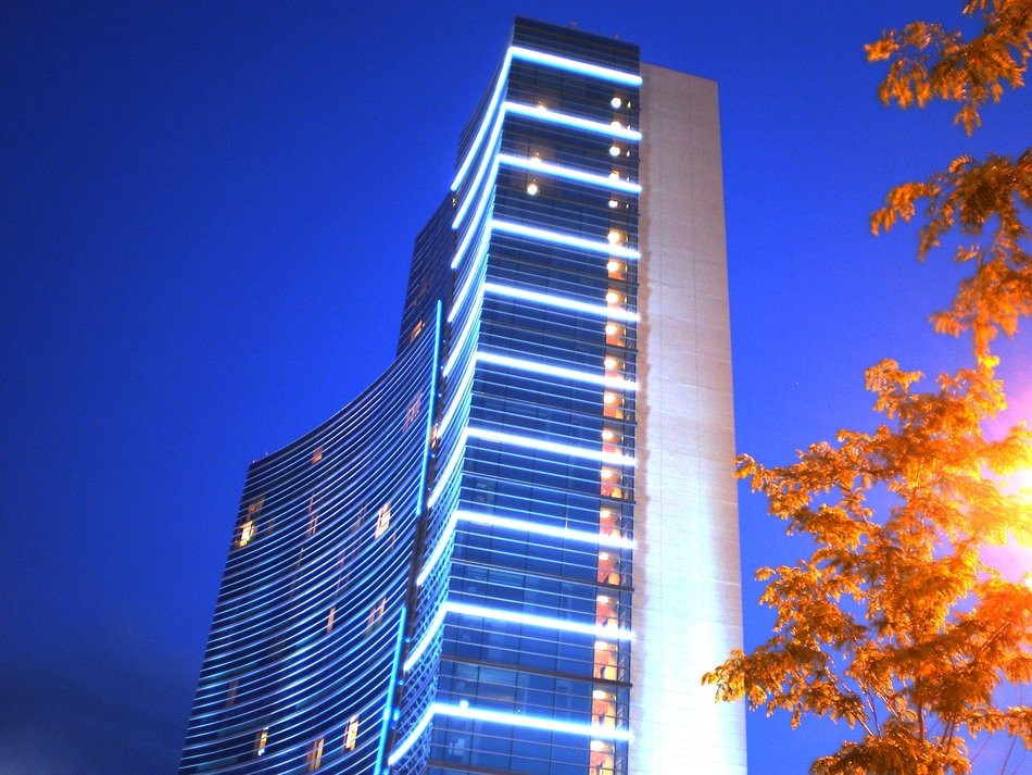 building hotel in the evening