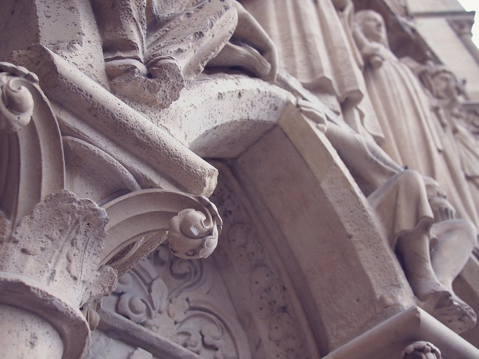 decoration of Notre Dame church in Paris, France