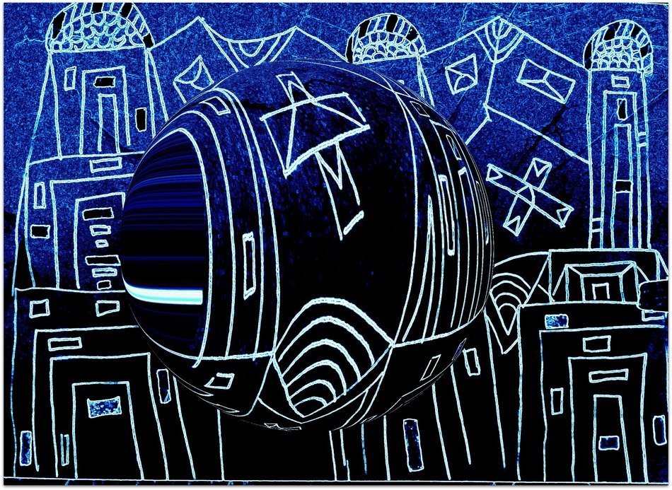 Drawing with blue patterns