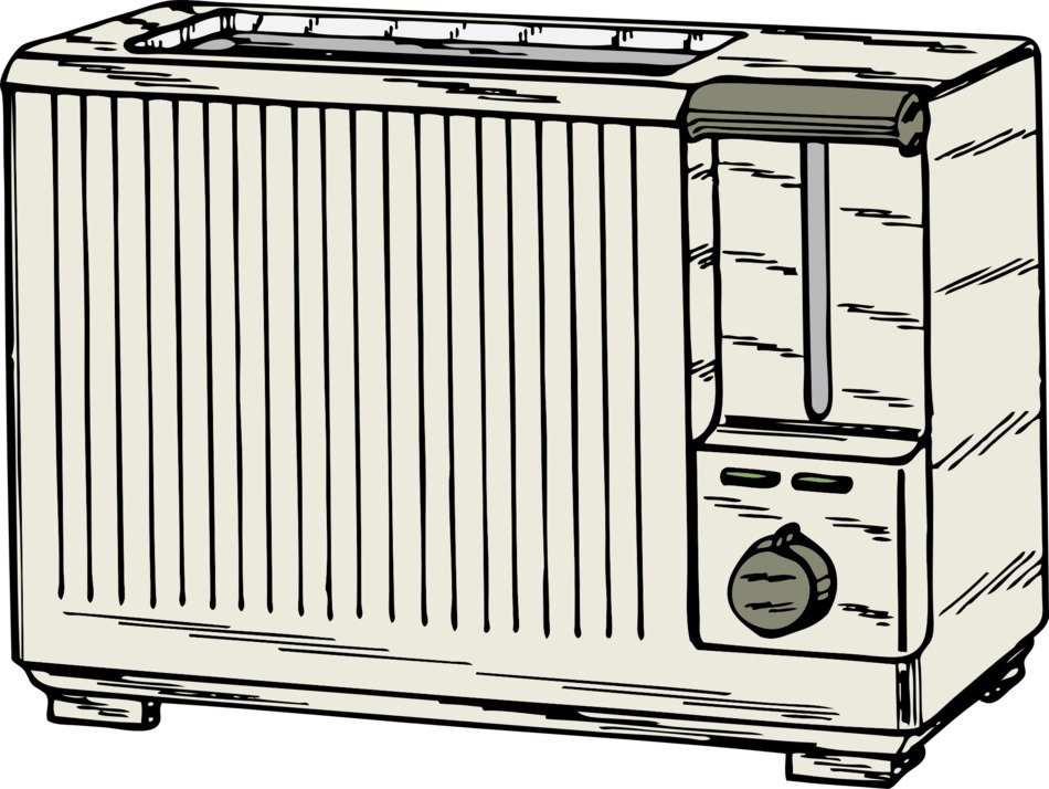 black and white drawing of a toaster on a white background