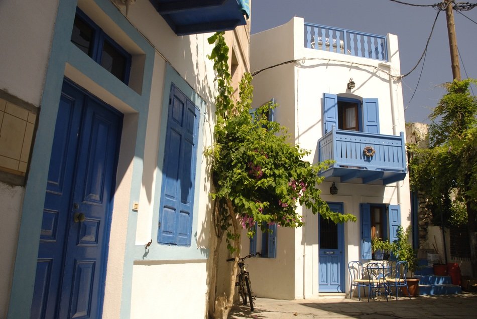 blue and white houses in Greece