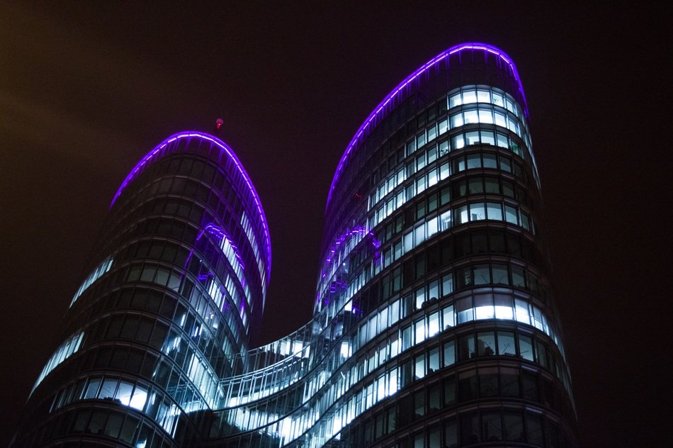 towers by night, urban architecture