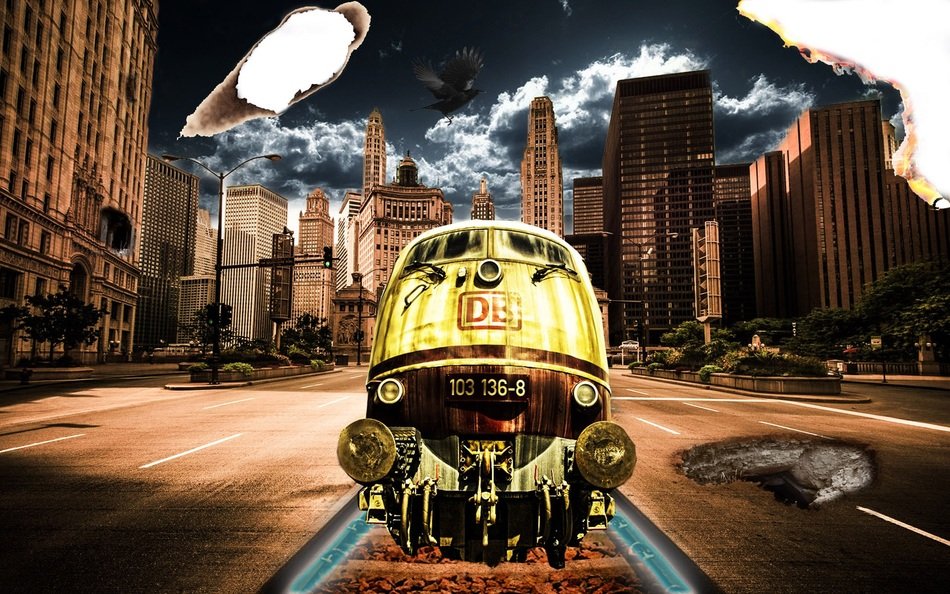 İllustration of train track in a city
