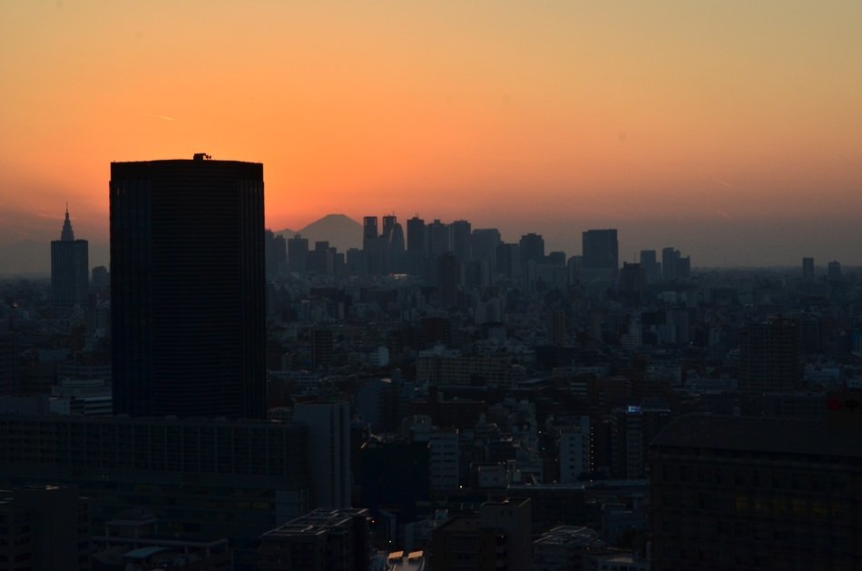 sunset over the city in tokyo