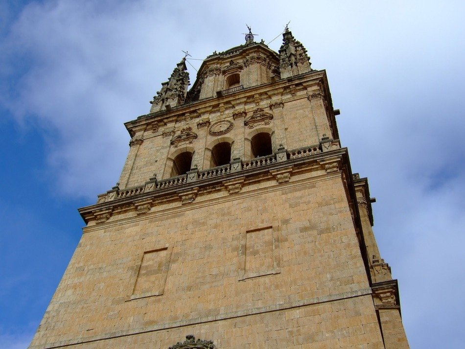 Bottom view of the cathedral in Salamanca, Spain