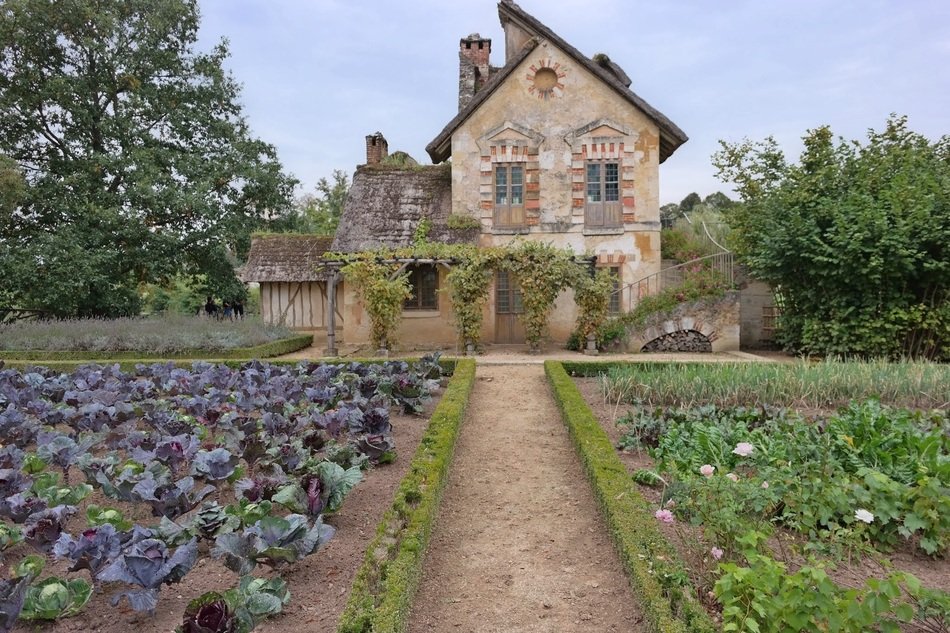 landscape of medieval mansion with garden