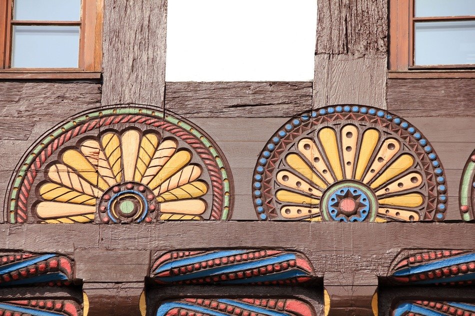 decorated wooden facade of a house
