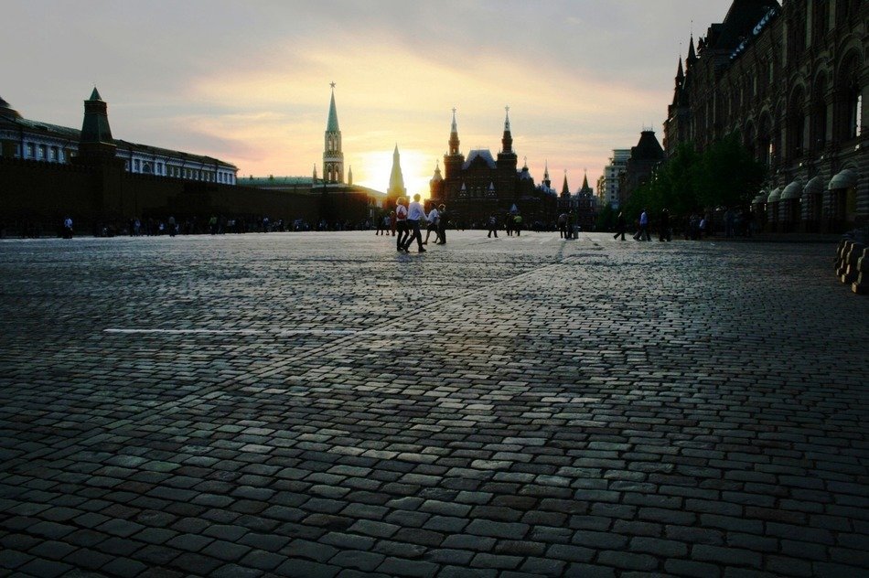 landscape of red square in russia at sunset