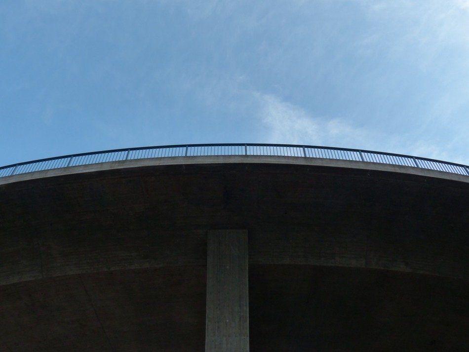 bottom view of the bridge with railing