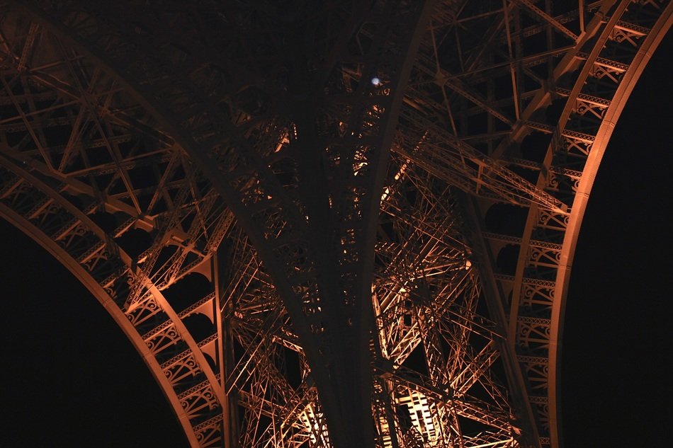 the structure of the Eiffel Tower at night
