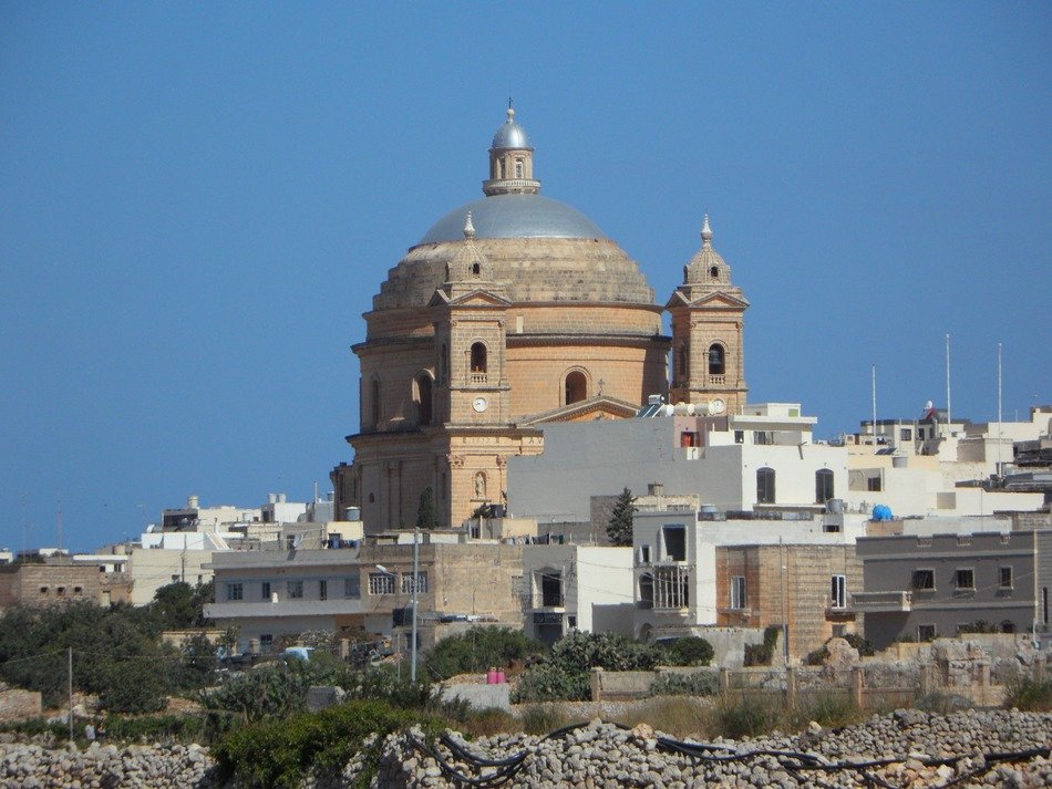 distant view of the church with domes in Malta