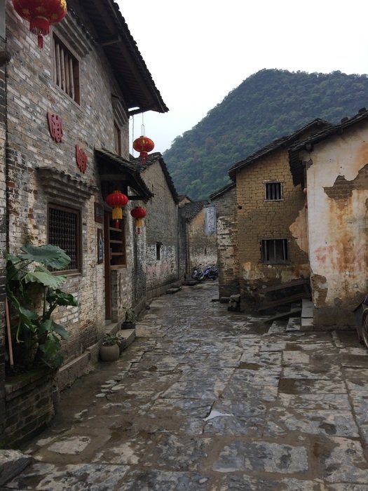 traditional weathered houses in ancient town, China, huang yao