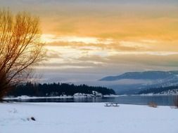 snowy landscape on lake Roosevelt