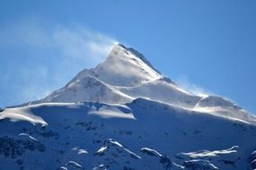 Beautiful PyrÃ©nÃ©es mountain in snow in light