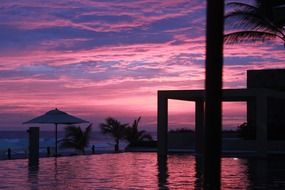 pink and purple sunset seascape, Mexico, acapulco