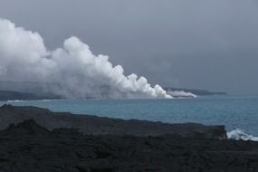 dense smoke from a volcano in a national park in Hawaii