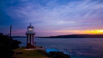 lighthouse on a background of multi-colored sunset