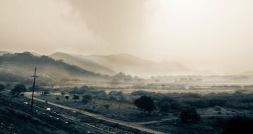 Mountains in the fog and clouds