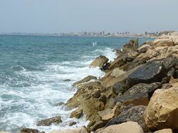 panoramic view of coastal stones on the sea coast