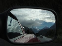 view in the car mirror