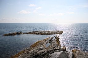 Seascape with the coast of the Island
