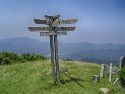 wooden signs on the high mountain