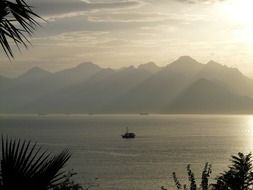 ship at sea in Antalya at dusk