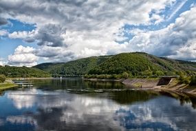 lake clouds reflection seascape