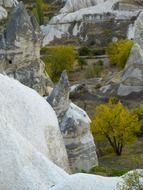 Landscape with the beautiful rock formations in Cappadocia in Turkey