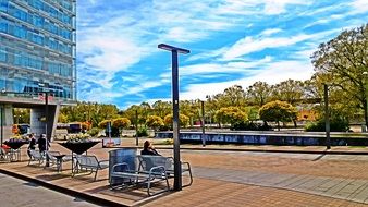 people relax on a square in Stockholm