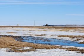 Beautiful landscape of Saskatchewan with ice in Canada