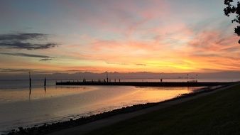 coastal landscape with sunset in netherlands, Emden