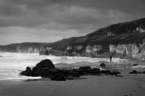 Black and white photo of beach in Ireland