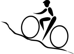 cycling uphill, person climbs hill on bike, icon