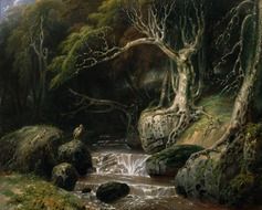 waterfall in a forest by richard westall