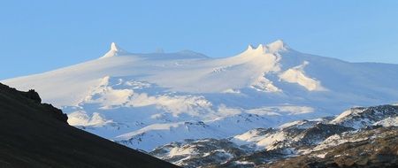 distant view of a glacier on a sunny day
