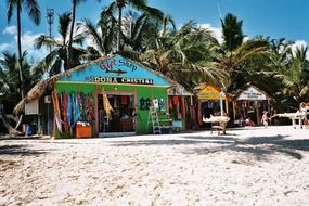 beach cafe palm trees caribbean sea