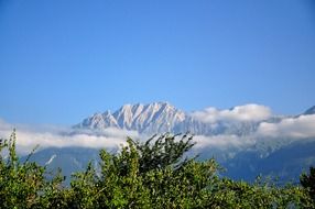 Landscape with the mountains in the clouds