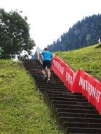 Man is doing stair running