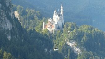 Beautiful neuschwanstein castle among the hills and trees
