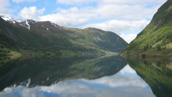 mirror lake on the background of the mountains in Norway