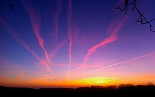 Beautiful and colorful sunset in the evening sky with the traces