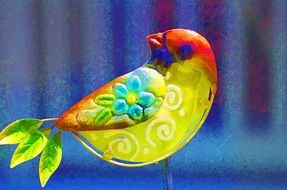 painted decoration in the form of a multi-colored bird