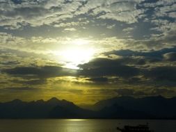 Landscape of sea horizon with mountains view