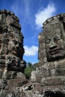 large stone sculptures of the temple of Angkor Wat in Cambodia