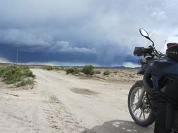 Motorcycle in the desert in south america