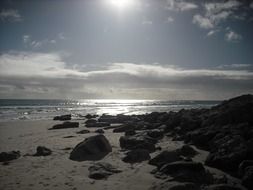 sunset over the rocky shore