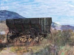 painting of an old wooden wagon