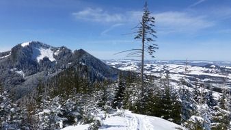 Panoramic view of the mountains under the blue sky